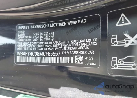 2021 BMW M850I xDrive z USA, uszkodzony, nr VIN WBAFY4C08MLF65557